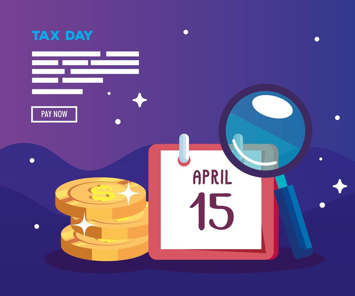 tax day poster with calendar and icons vector