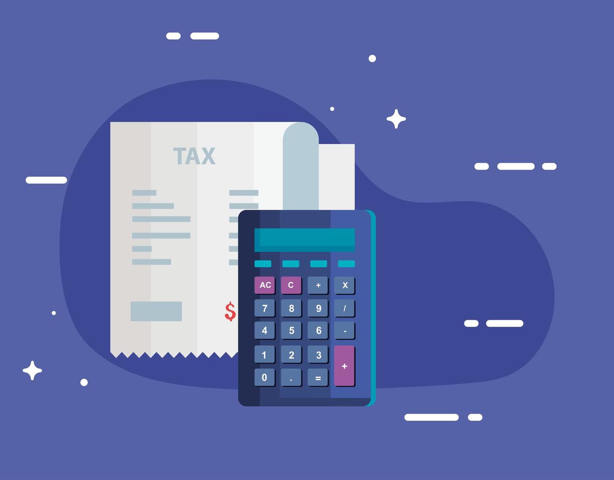 tax day with calculator and voucher paper vector