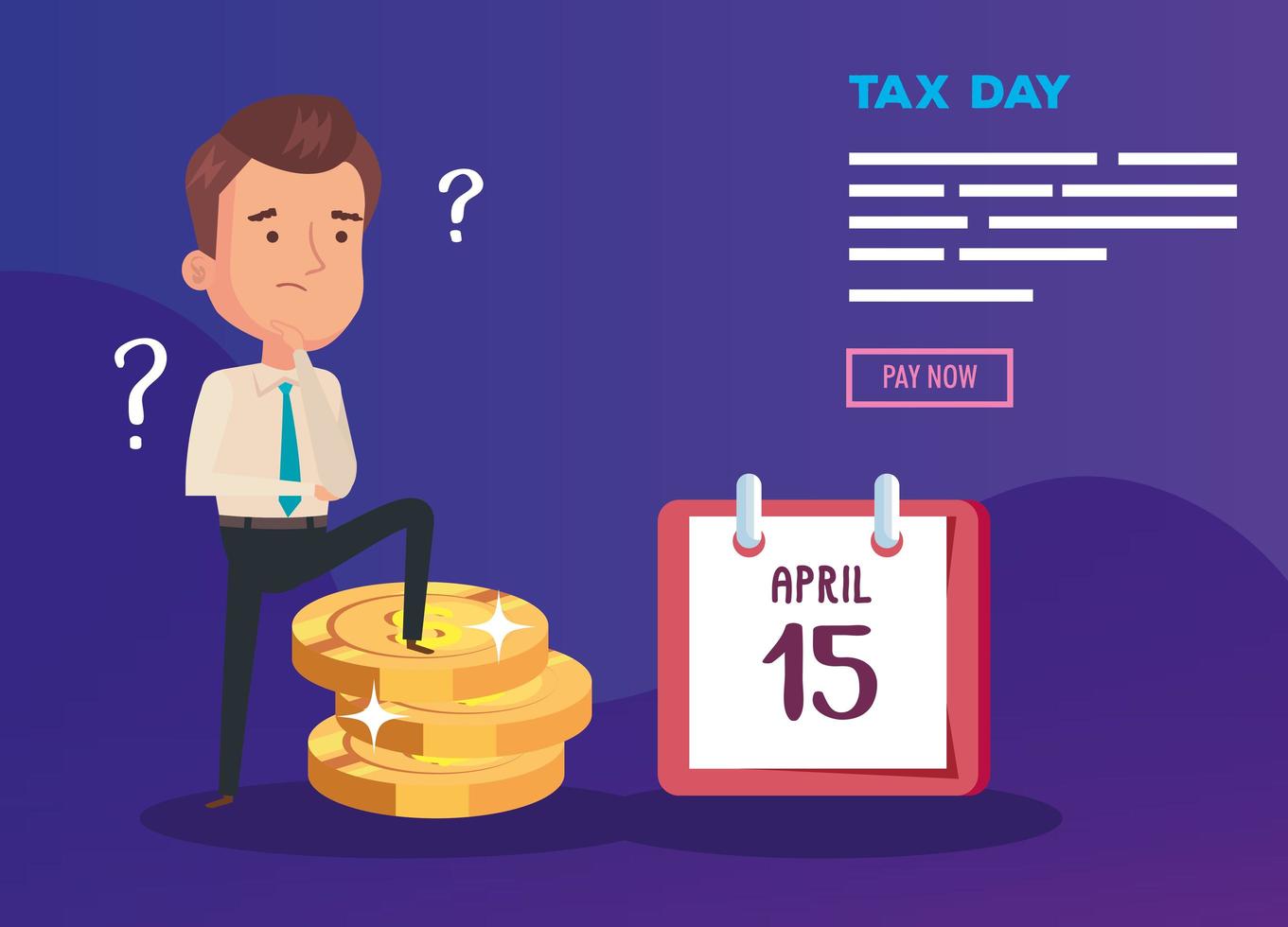 tax day poster with thinking businessman and icons vector