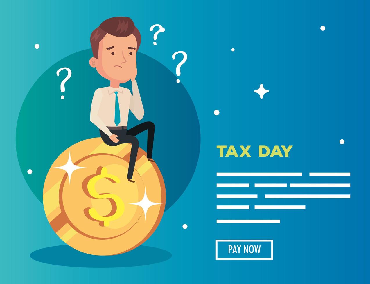 tax day poster with thinking businessman and coin vector