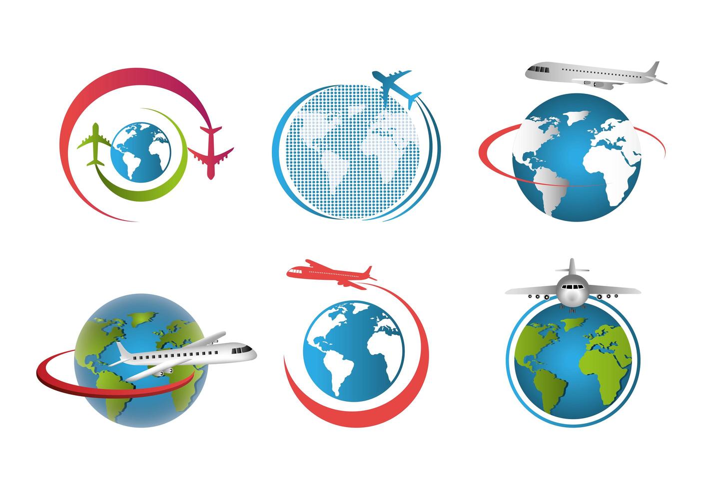 set of airplanes flying around the world vector