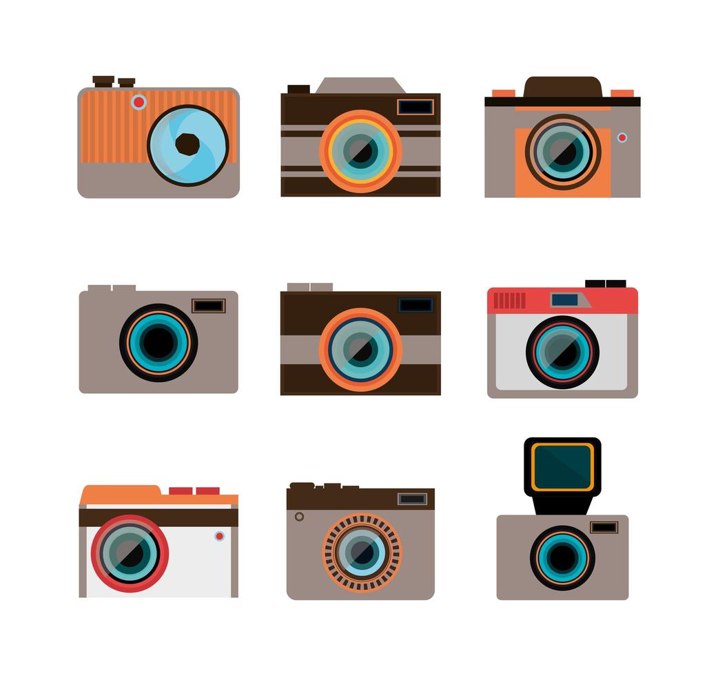 set icons of cameras photographics vector