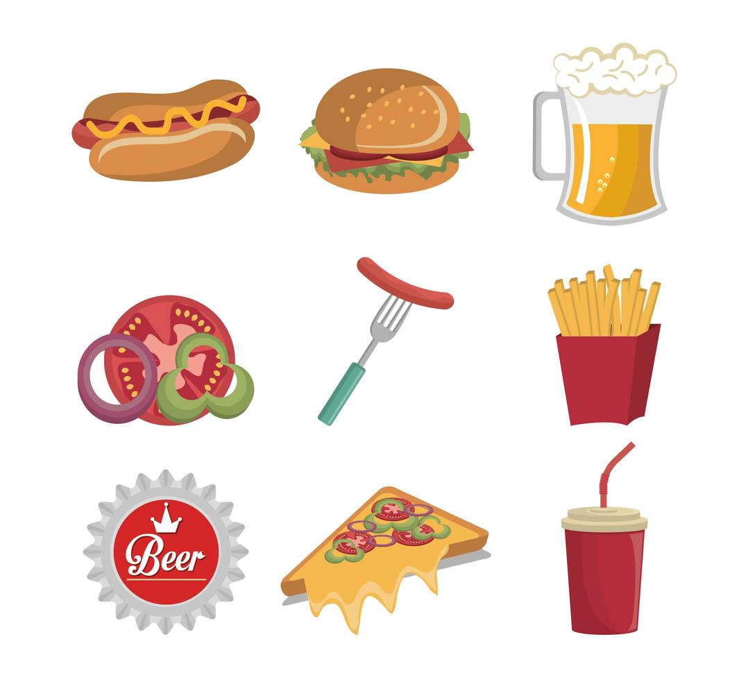 bundle of fast food icons vector