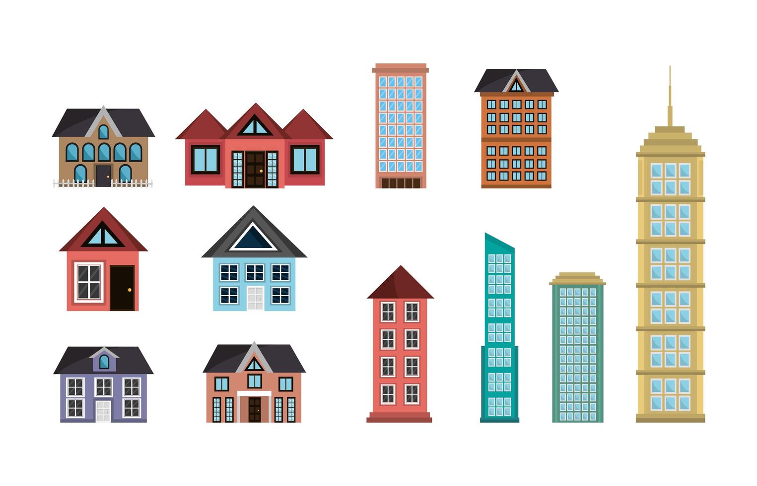 paquete de edificios y casas vector