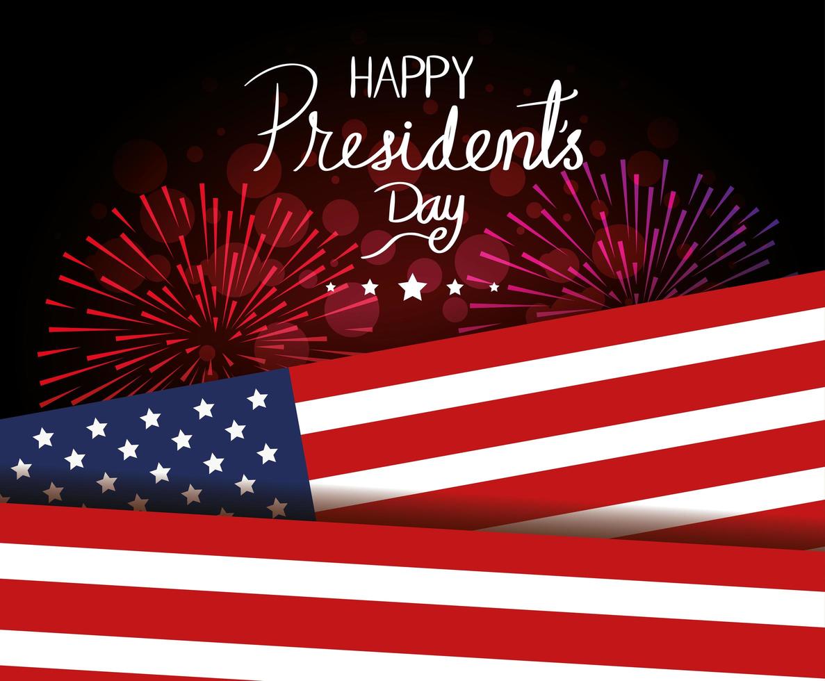 happy presidents day with flag usa and fireworks vector