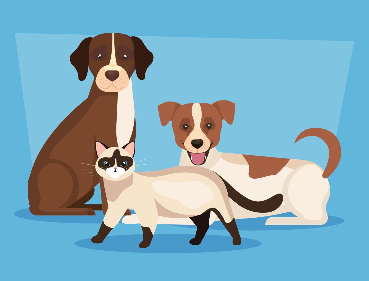 group of dogs with cat icons vector