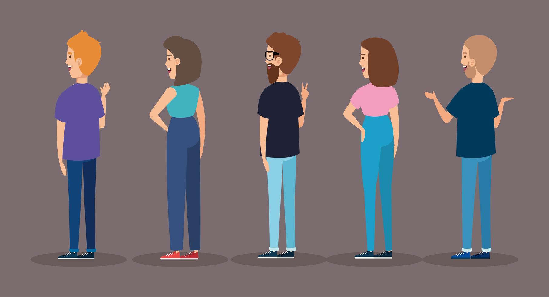 group of back young people avatar characters vector