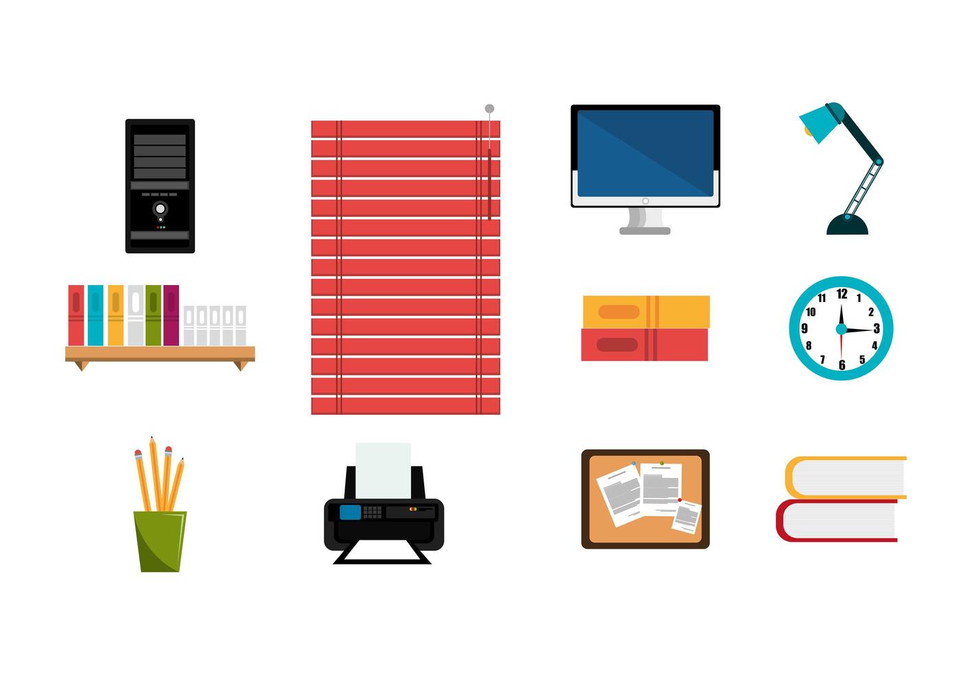 set of equipments office icons vector