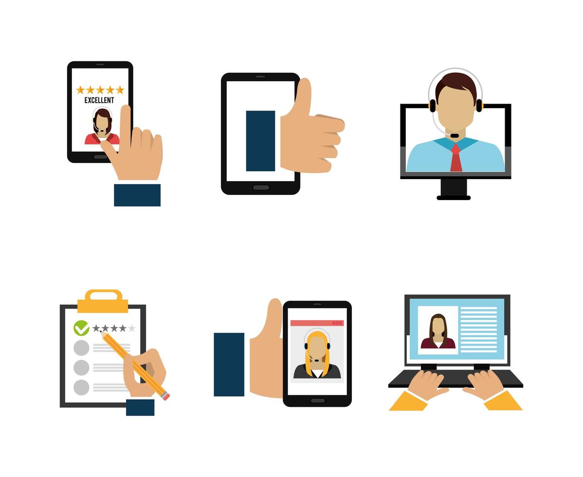 set icons of call center vector