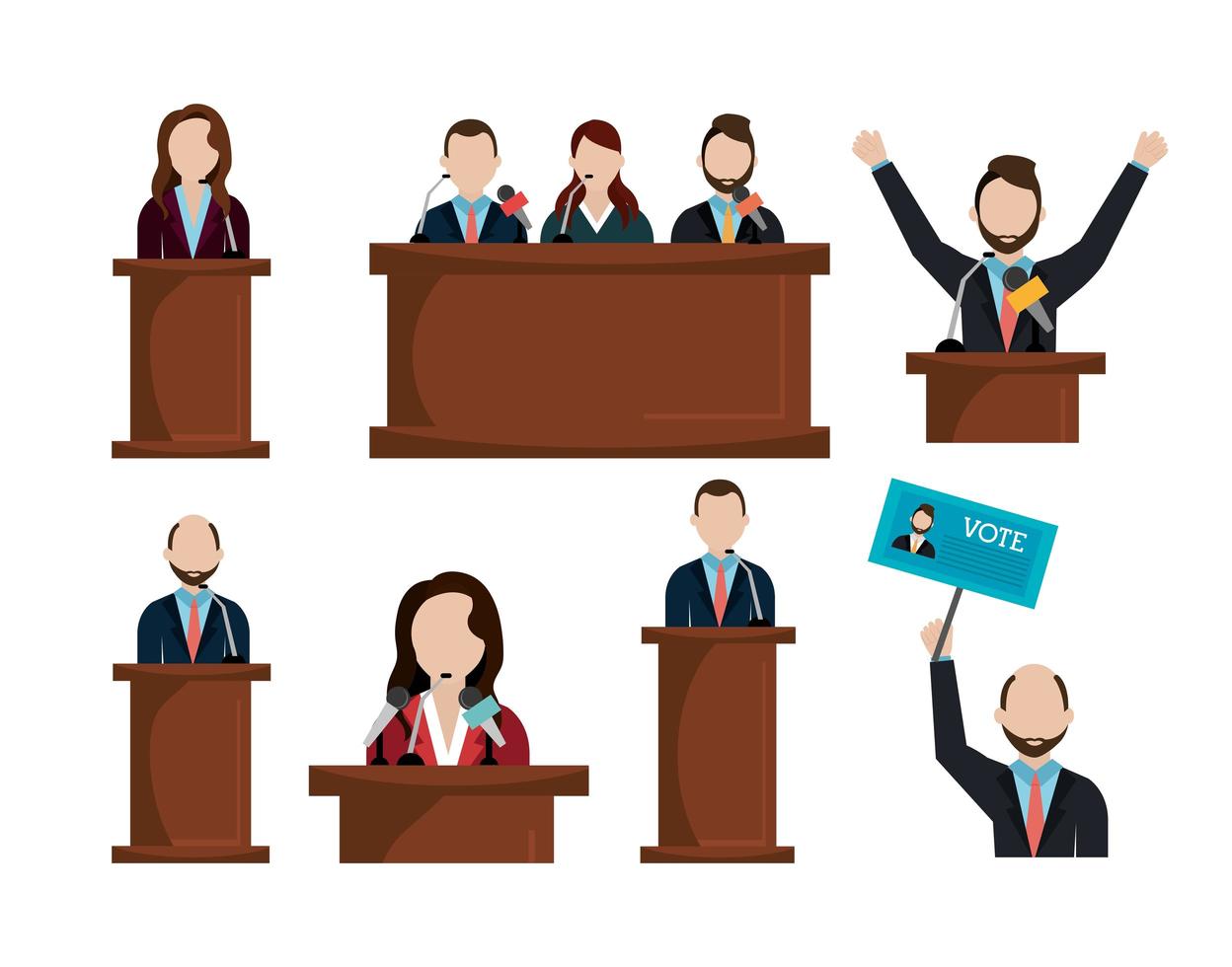 podium voting candidates set icons vector