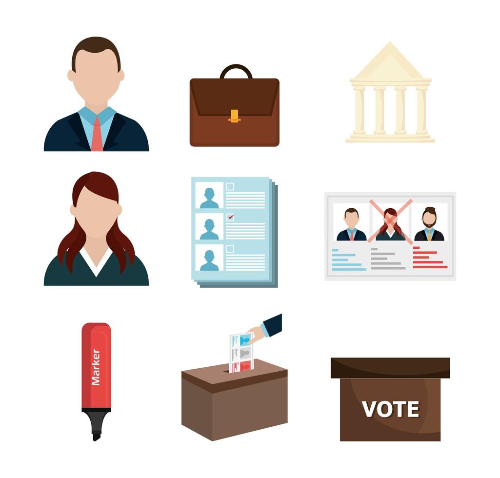 votar la democracia de establecer iconos vector