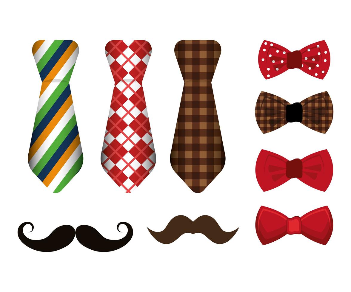 set of neckties and accessories masculine vector