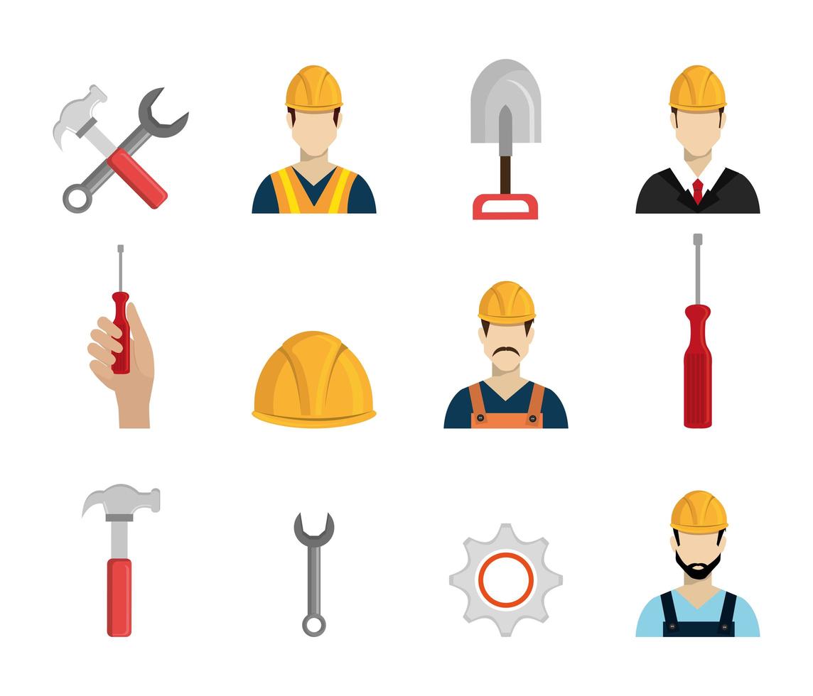 set workers construction and icons vector