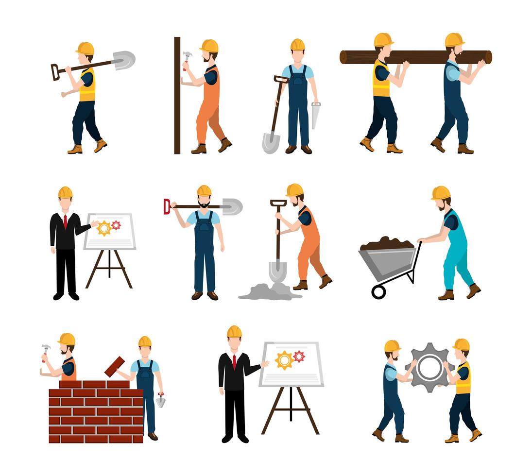 set workers construction and icons vector