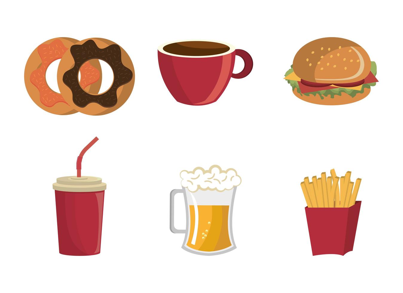bundle of fast food icons vector