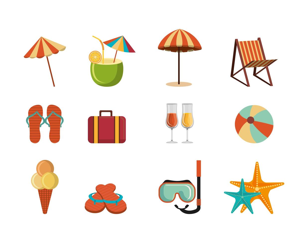 bundle of summer season set icons vector