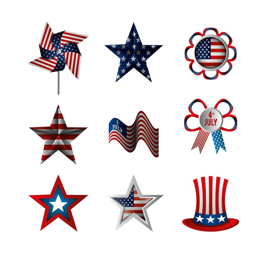 bundle of independence usa icons vector