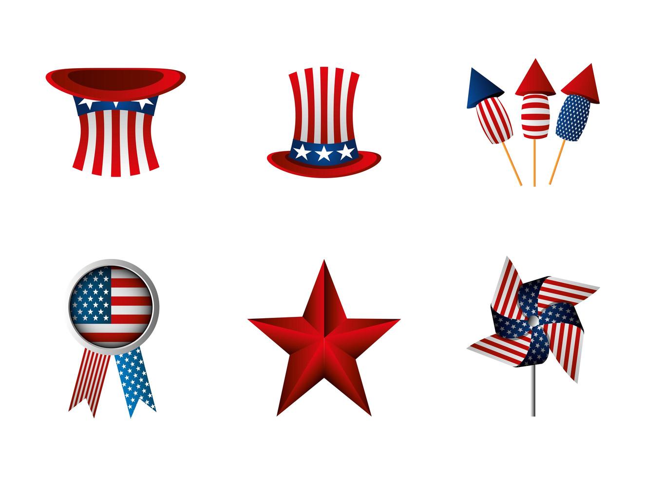 bundle of independence usa icons vector