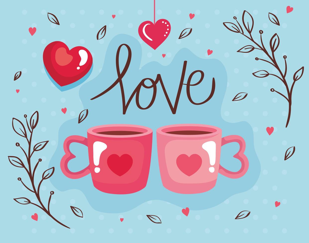 happy valentines day card with cups coffee vector