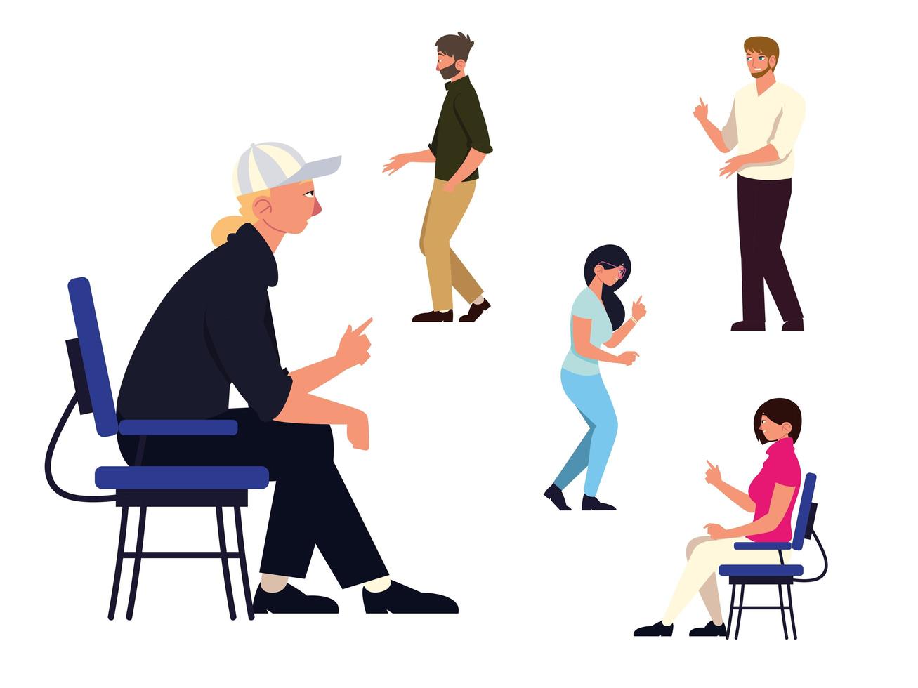 set teamwork people group sitting and standing characters vector