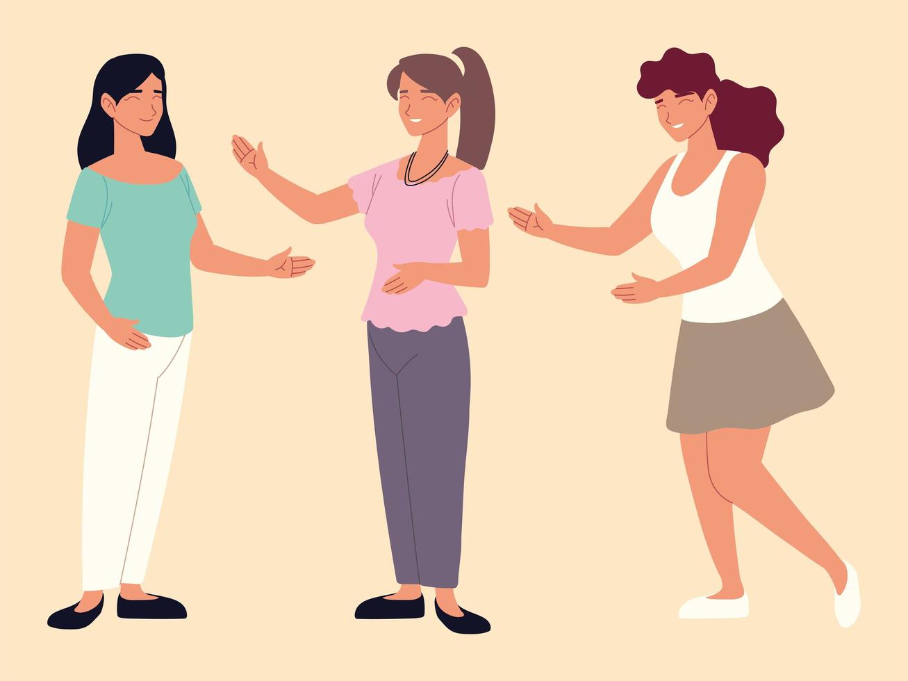 happy group women standing characters vector