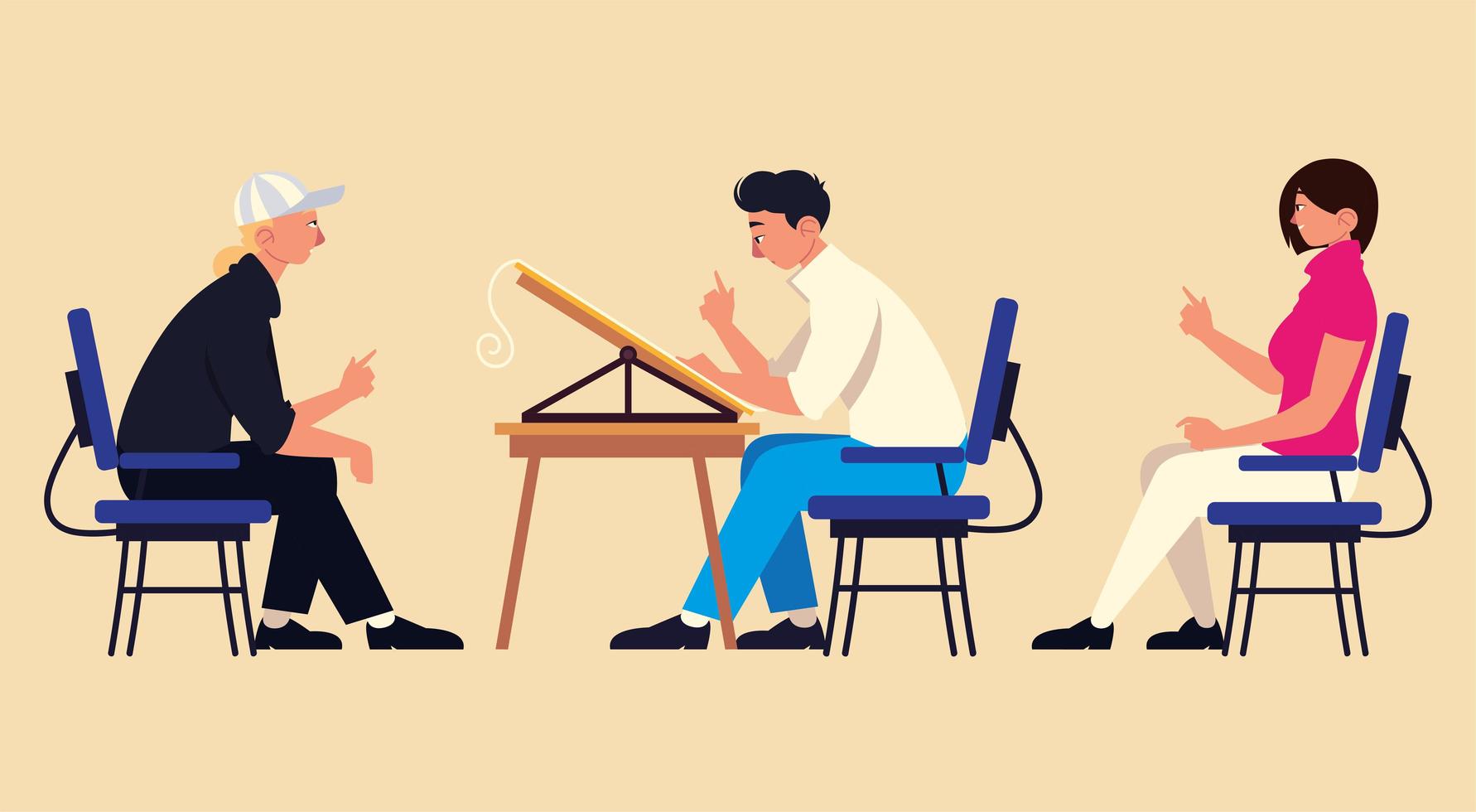 teamwork people sitting on office chair working vector