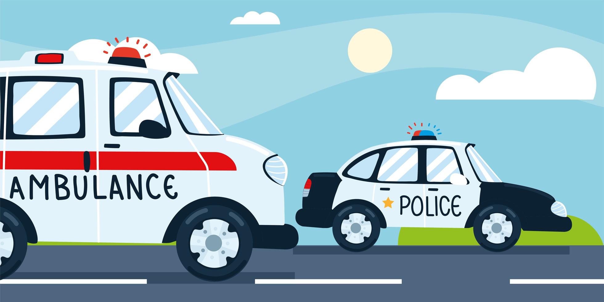 police car ambulance vector