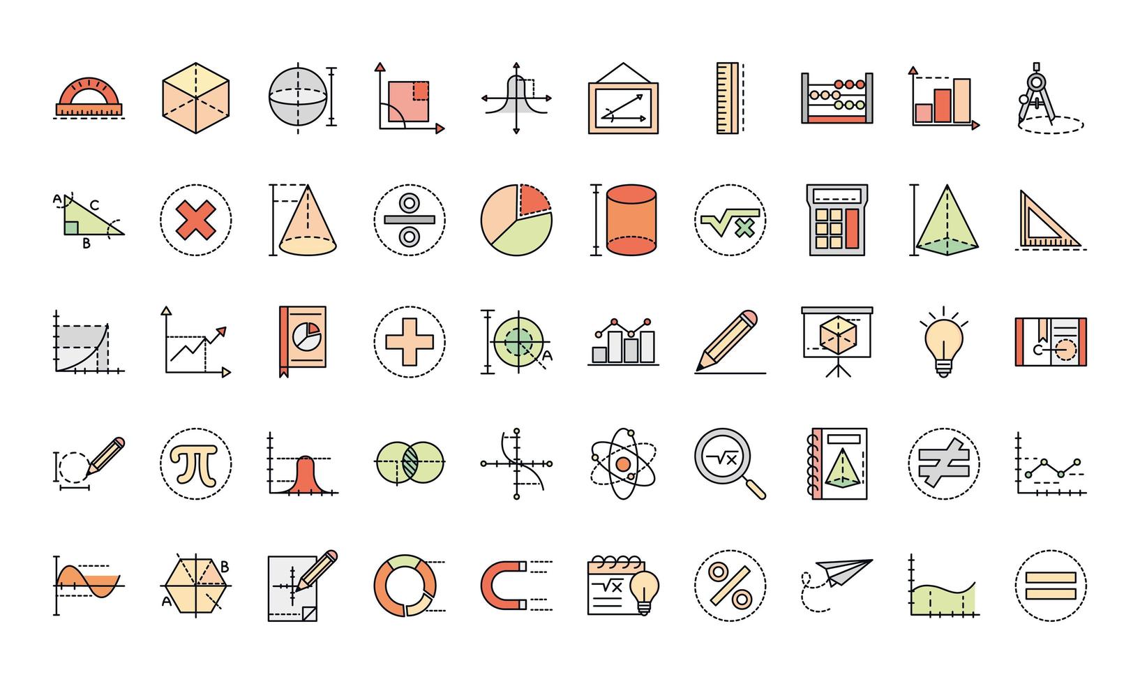 math education school science icons collection line and fill style vector
