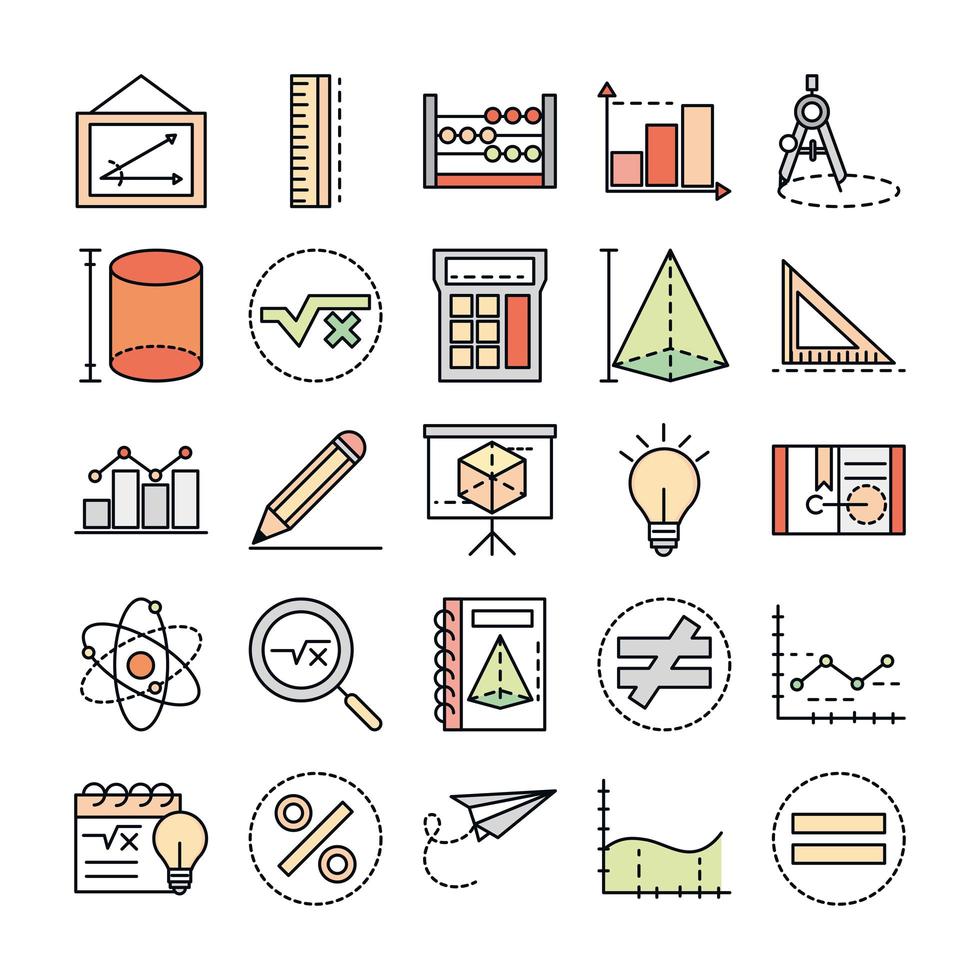 math education school science icons collection line and fill style vector