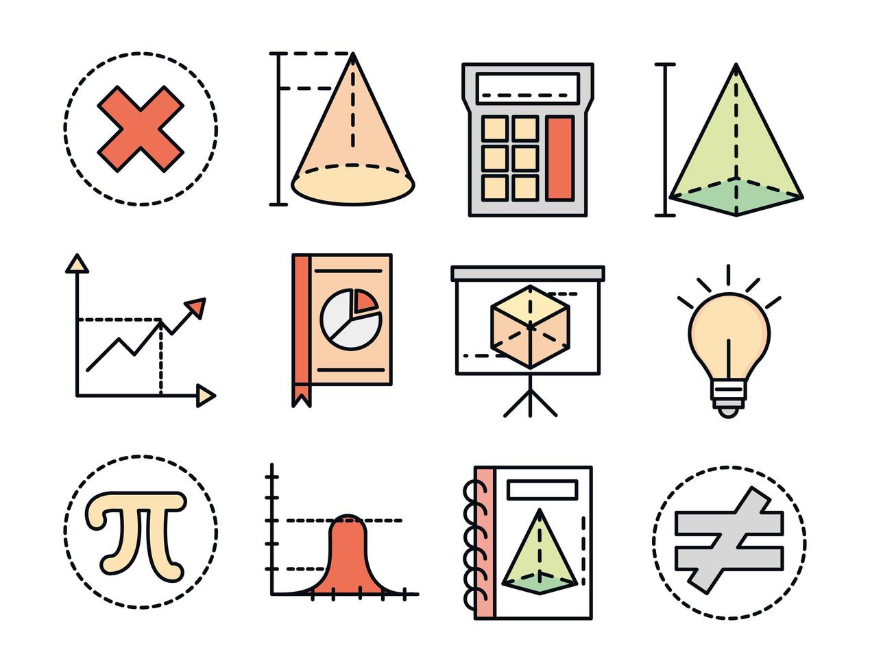 math education school science icons collection line and fill style vector