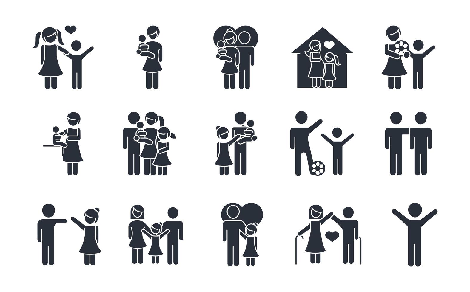 family day father mother kids grandparents characters set icon in silhouette style vector