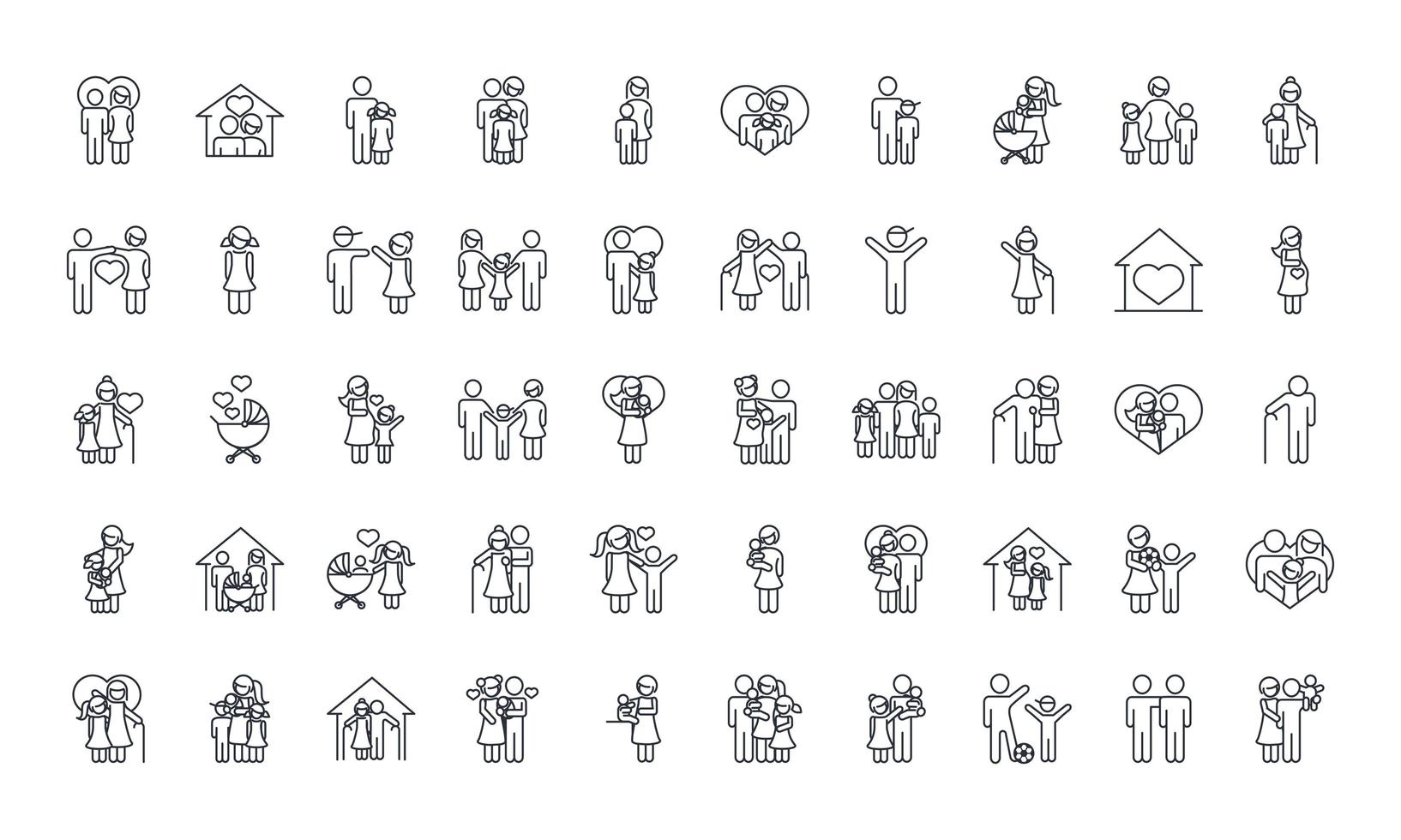 family day father mother kids grandparents characters set icon in outline style vector