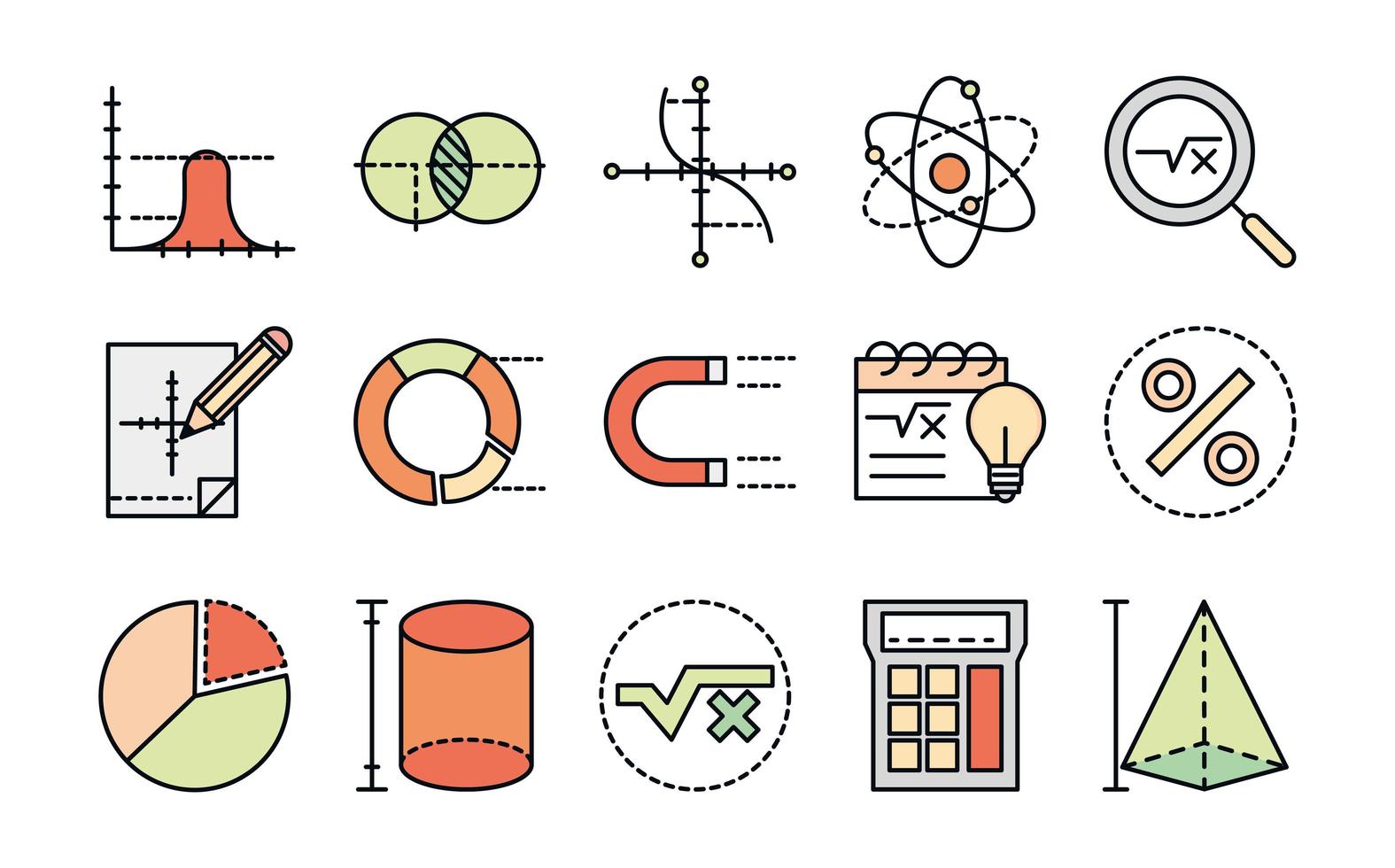 math education school science icons collection line and fill style vector