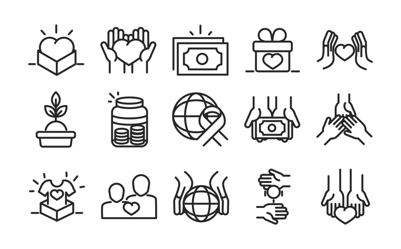 donation charity volunteer help social assistance icons collection line style vector
