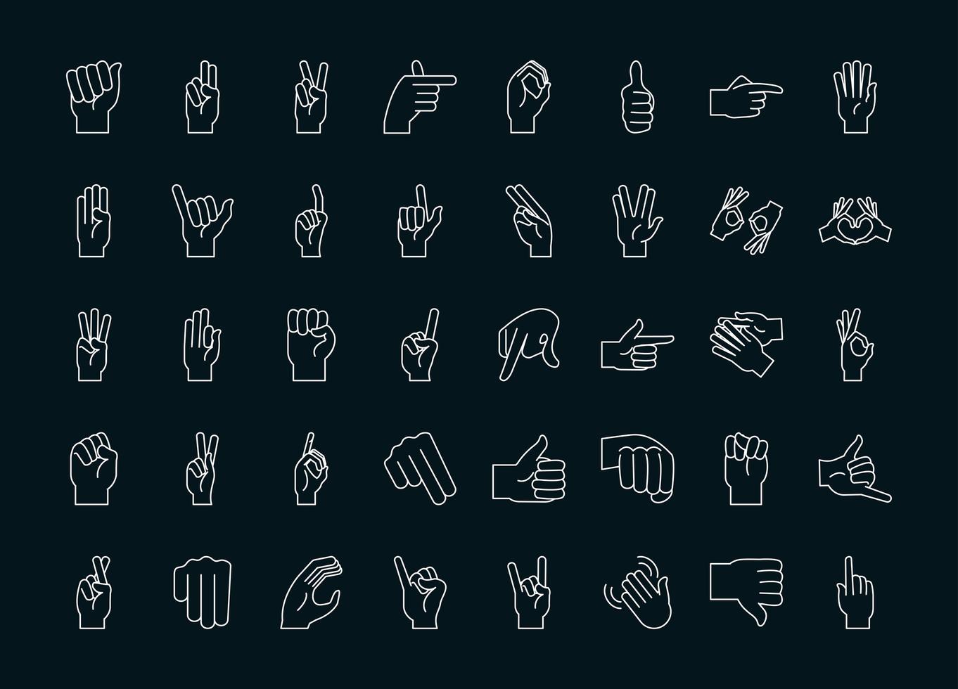 lenguaje de señas gestos con las manos colección de iconos línea y relleno vector