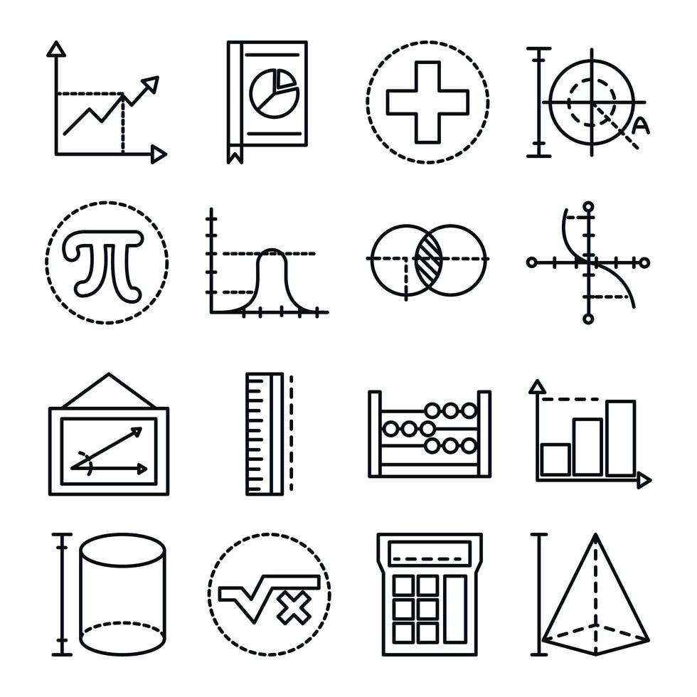 línea de colección de iconos de ciencia de la escuela de educación matemática y estilo vector