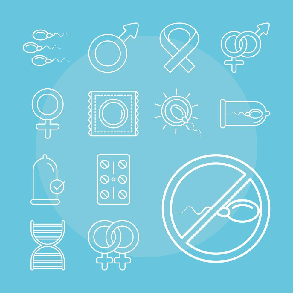 sexual health family planning methods set icons line blue vector