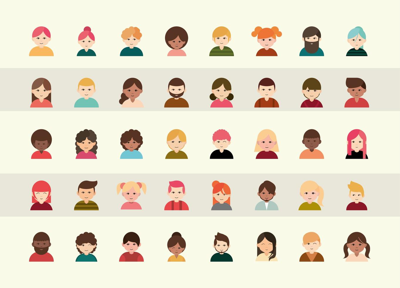 people diverse faces of different ethnicity flat icons set vector