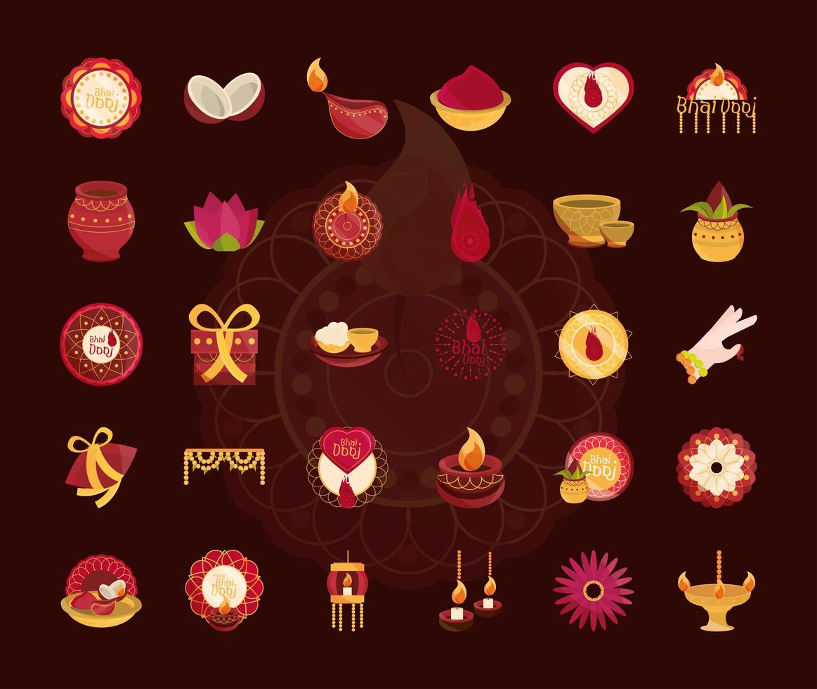 happy bhai dooj indian family celebration icons set vector