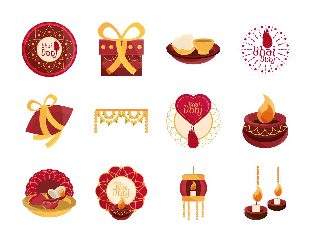 happy bhai dooj celebration relationship brothers and sisters collection icons vector