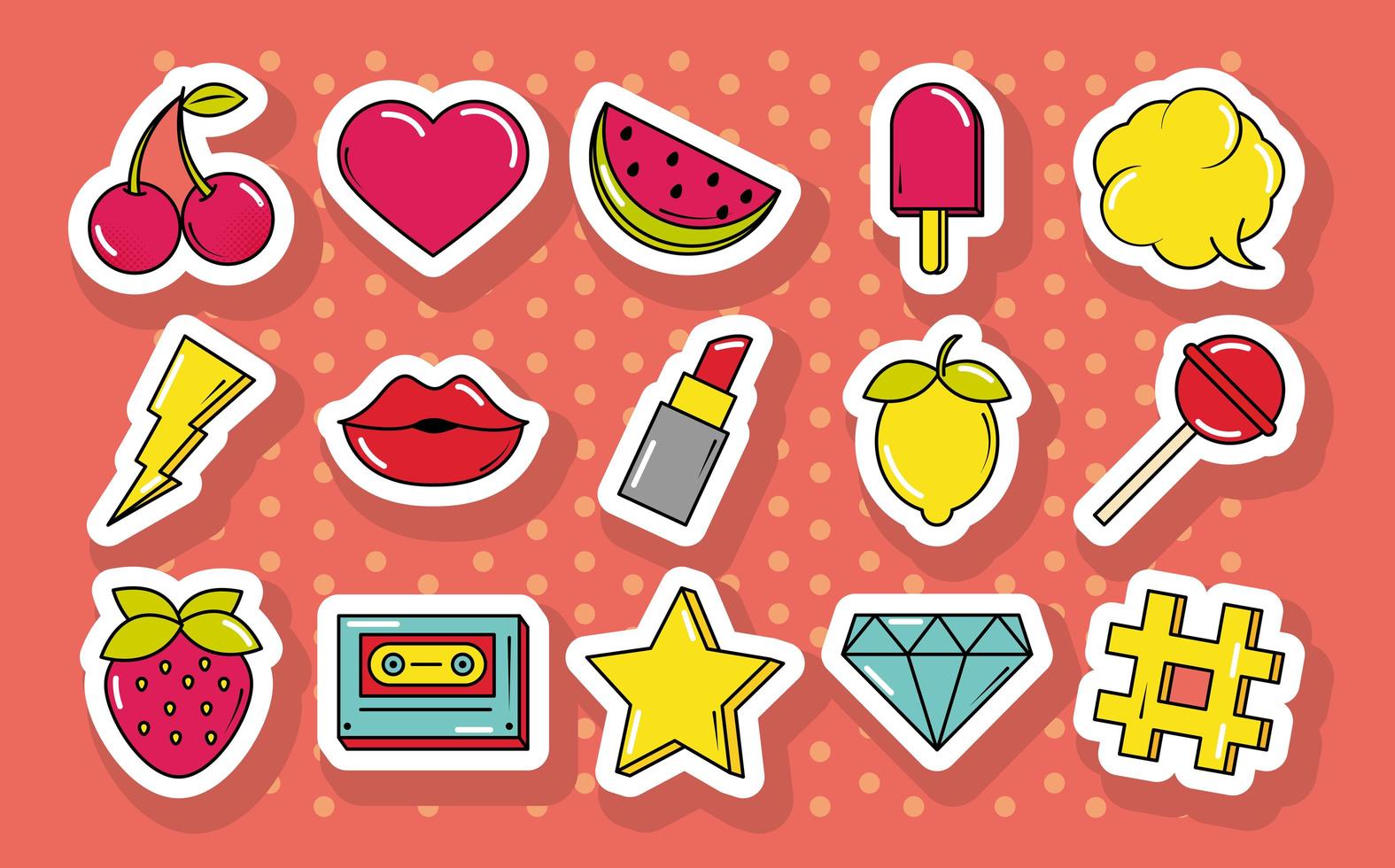 pop art comic set of stickers pins patches flat icons vector