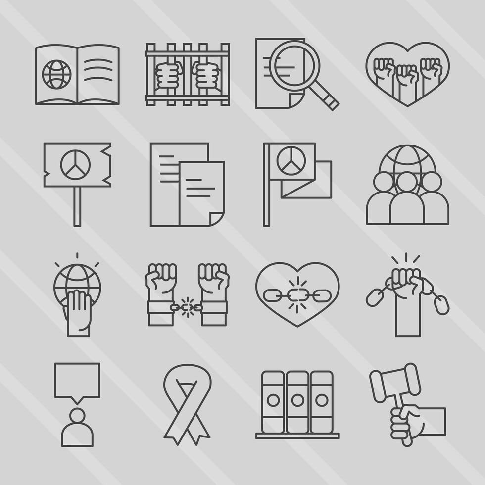 international human rights day awareness mounth pack icons line style vector