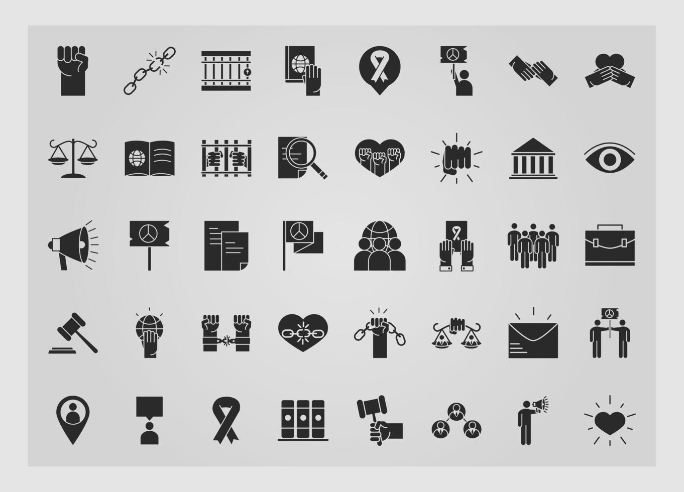 international human rights day equality justice law unity power icons collection silhouette icon style vector