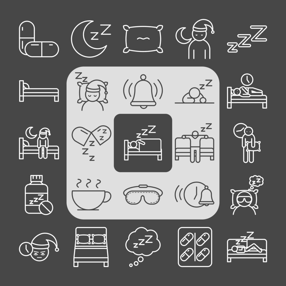 insomnia symptoms asleep disorder linear icons style vector