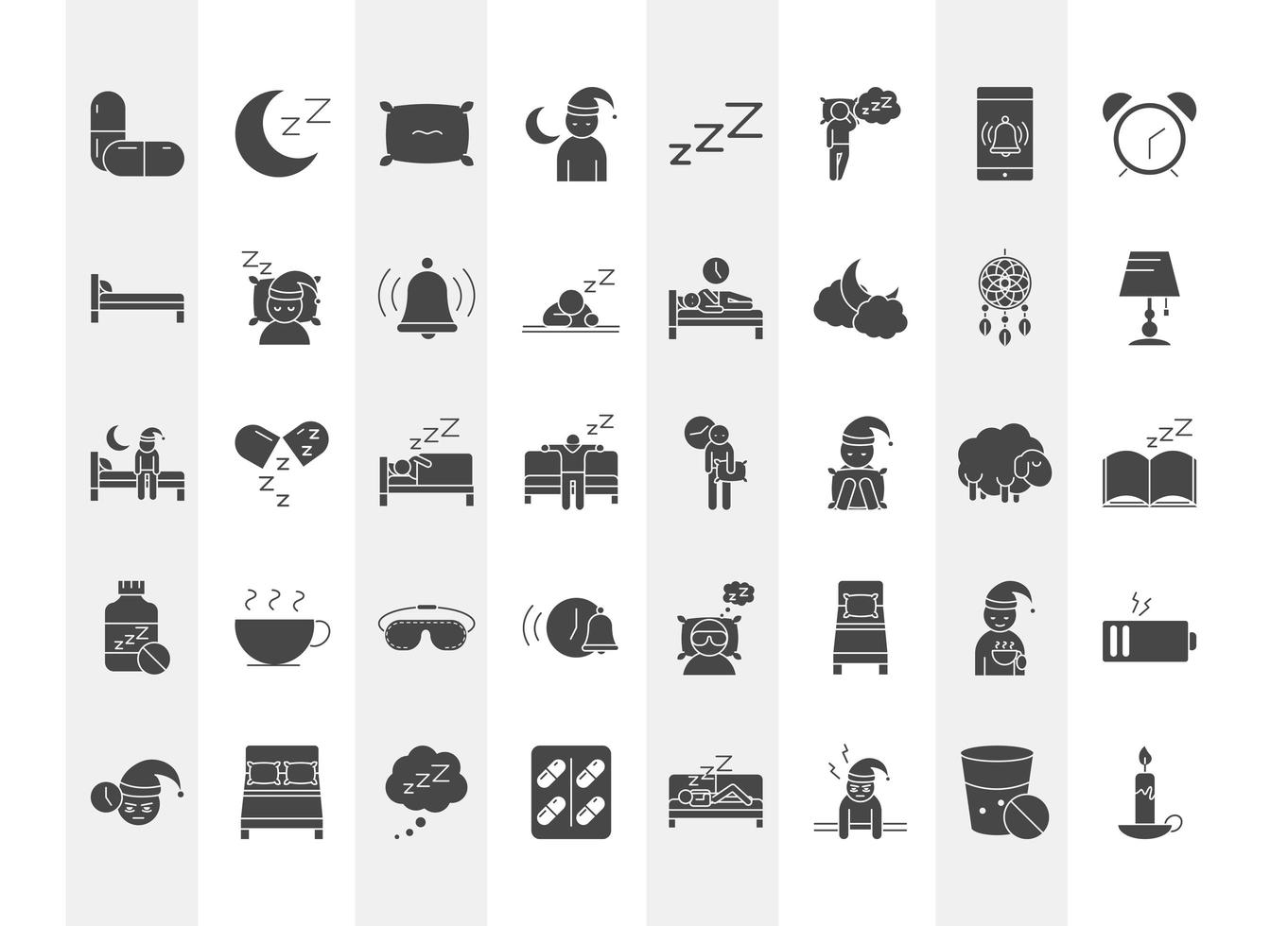 insomnia linear icons set includes pills moon pillow bed character and others vector