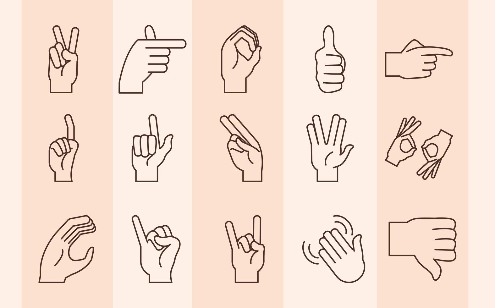 sign language hands doing alphabet line icons set vector