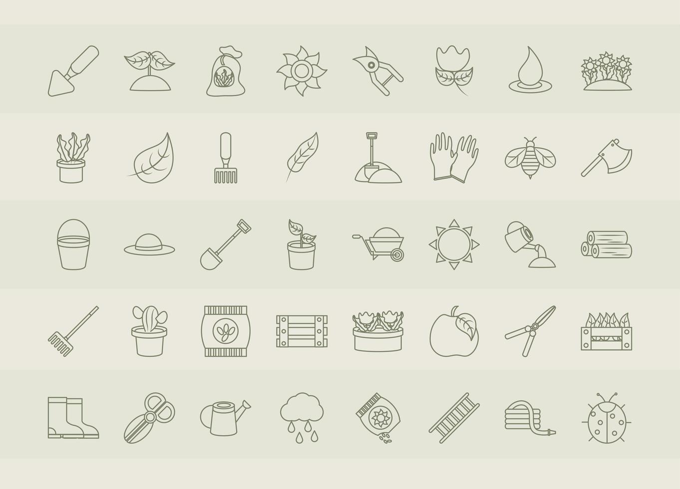 gardening tools packages of soil fertilizers seeds flowerpots planting and growing process icons set line icons style vector