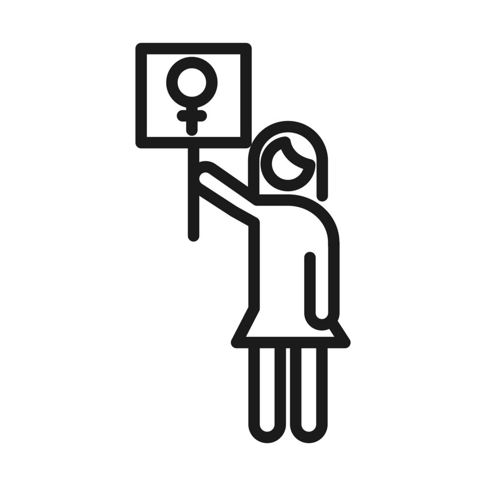 feminism movement icon woman with gender sign in placard female rights pictogram line style vector