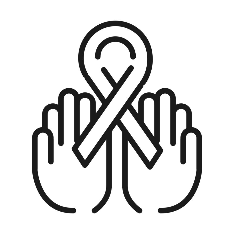 Icono de movimiento de feminismo manos con campaña de cinta estilo de línea de pictograma de derechos femeninos vector