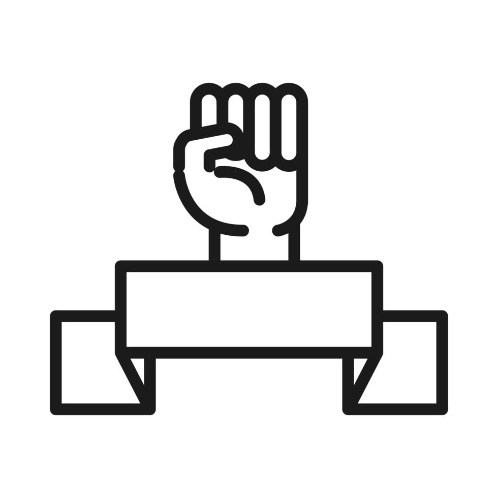 feminism movement icon raised hand emblem power female rights pictogram line style vector